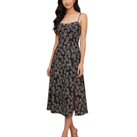 ASTR the Label Keilani Pineapple Print Linen Blend Midi Dress Black White XS - Picture 1 of 9